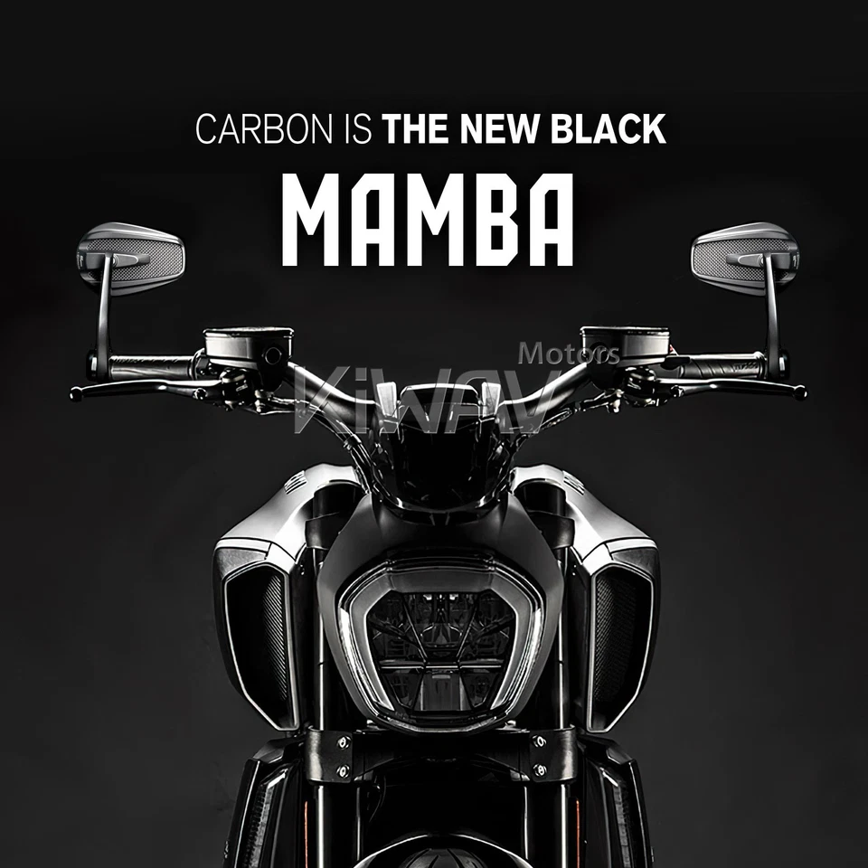 Espejos retrovisores de extremo de barra delgados fibra de carbono real Mamba negro se adapta a Yamaha SMAX TMAX530 Foto 4 de 4