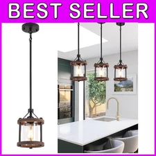 Elegant Rustic Pendant Lighting - Dimmable Kitchen Chandelier with Glass Shade