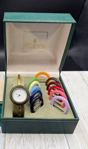 GUCCI Change Bezel White Dial 12 colors Women's Watch Gold working product VG