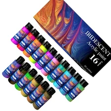 Iridescent Acrylic Paint Set of 16 Chameleon Colors 60ml 2 OZ Bottles, High