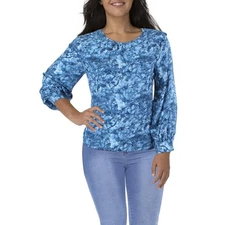 H Halston Womens Blue Blouson Printed Shirt Blouse Top Plus 2XL BHFO 8012