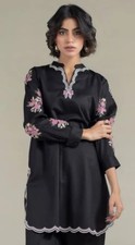 Khaadi Black Embroidered Kurti Kurta Tunic Top Women M 10 Pakistani Indian NWT