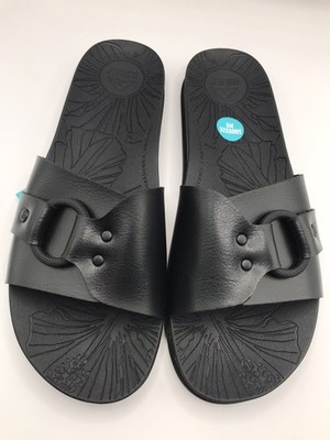 WOMEN'S REEF BLACK NIGHT CUSHION SOHO CRUZ SLIDE BEACH/POOL SANDALS SIZE 9 NWT