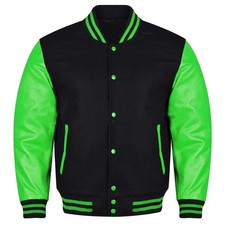 Varsity Black Letterman Baseball Wool &Green Real Leather Sleeves Jacket
