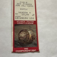 Atlanta Braves 1995 Ticket Stub 1992 Championship Ring Season M Field Aisle 119