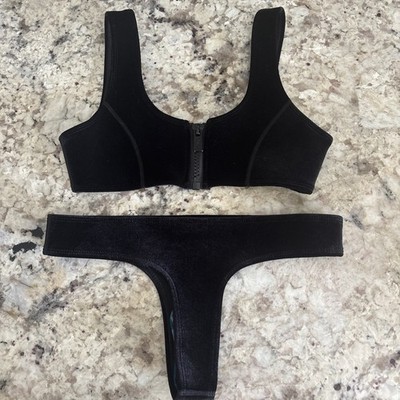 Hoaka Swimwear Danae Black Velvet Neoprene Bikini Set XS Excellent Condition