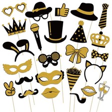 Photo Booth Props, Kaluofan 25PCS Black and Gold Party Decorations, Universal