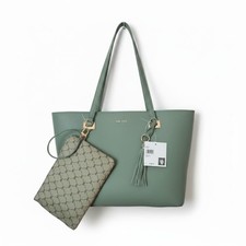 Anne Klein Green Solid Tote Double Handles Go...