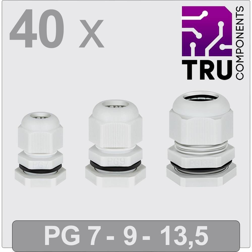 Presse-étoupe PG7 PG9 PG13 plastique gris TRU COMPONENTS lot de 40 presse-étoupes filetés
