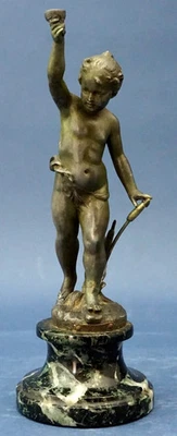 E.J. Ferrand, Sculpture Métal "La Source" Chérubin Putto 1800 XIX France - Photo 1/4