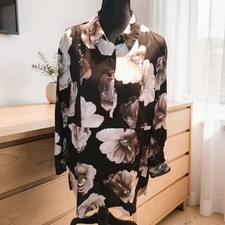 Vera Wang Women's XL Simply Vera 3/4 Sleeve Floral Blouse Black Gray White