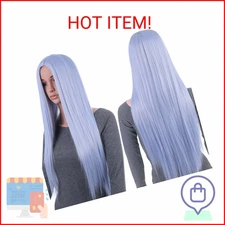 Onedor 31 Inches Silver Blue Straight Long Synthetic Hair Women Full Head Cospla