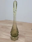 VINTAGE MCM GREEN FENTON CABBAGE ROSE SWUNG GLASS SINGLE BUD VASE 10.75"