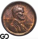 1920 Lincoln Cent Wheat Penny, Red Brown