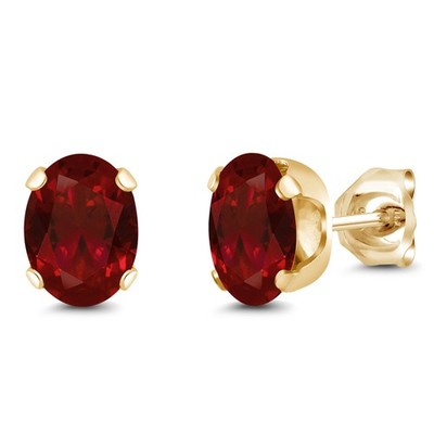18K Yellow Gold Plated Silver Garnet Stud Earrings For Women Men | 2.20 Cttw |