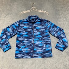 Eddie Bauer Fleece Jacket Kids Boy M 10/12 Blue Camo Print Long Sleeve Full Zip