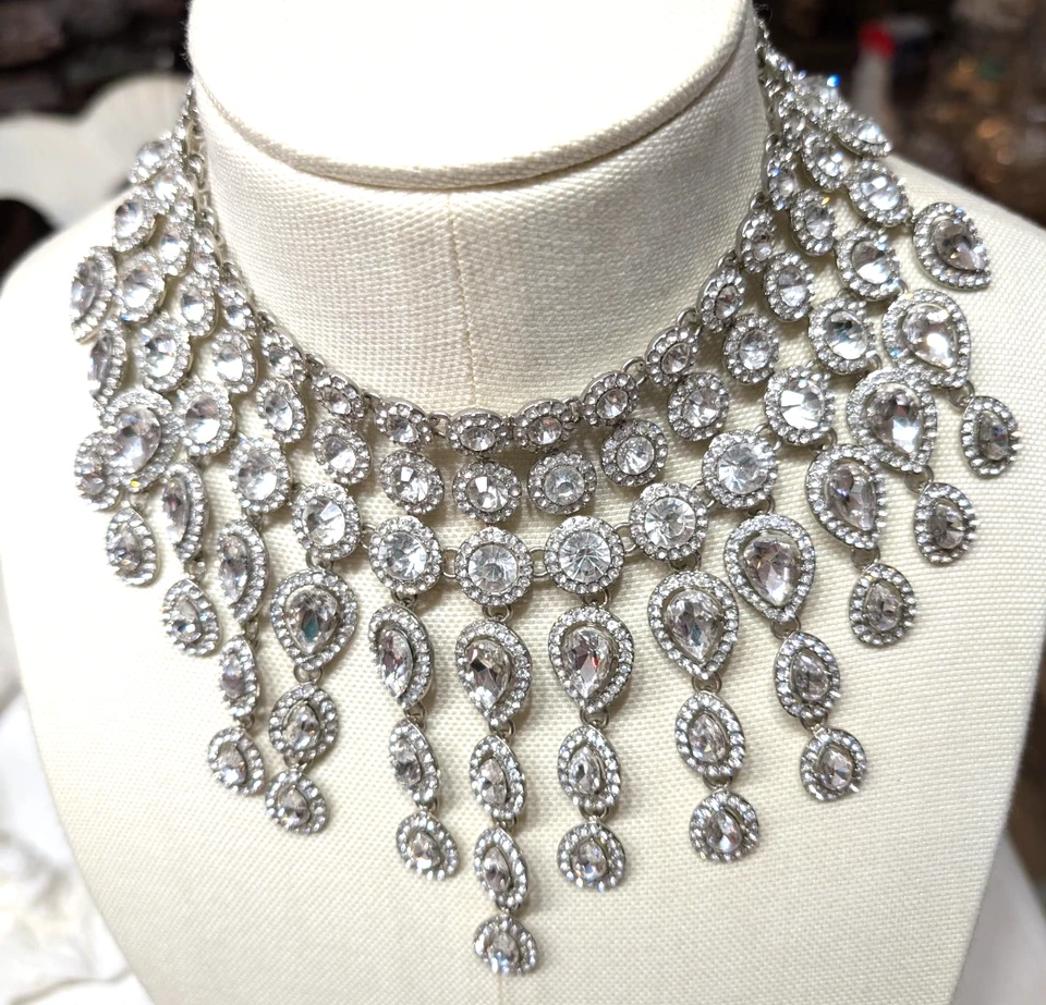 Natasha Fabulous Rhinestone Large Bib Statement Necklace - Image 3 of 4