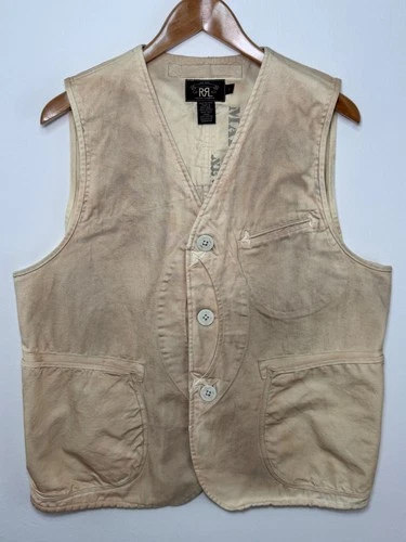 RRL Ralph Lauren L Maritime Supply Co. Nautical Vest Ivory 'Aged Time Worn' Look - product listing photo