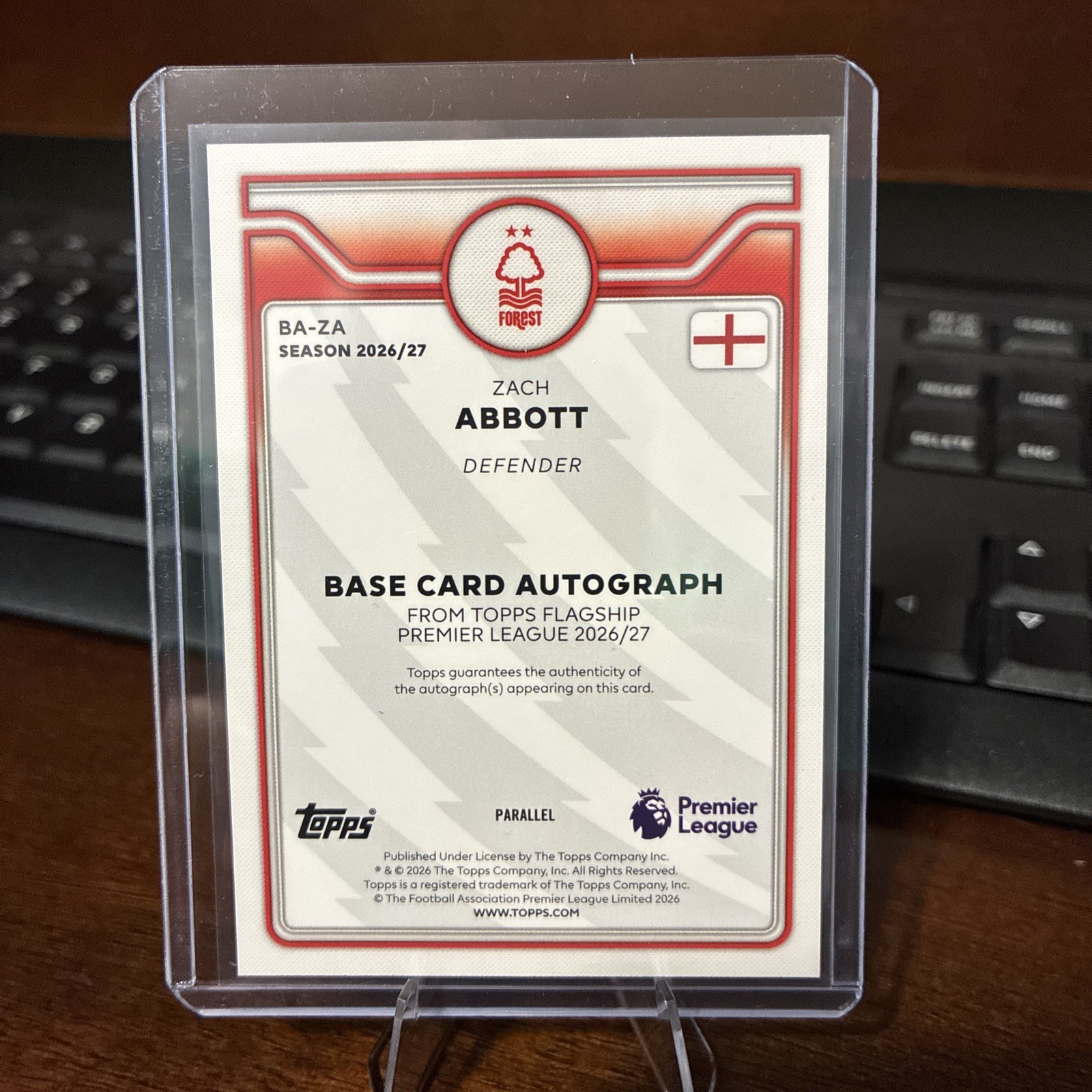 Zach Abbott Nottingham Forest RC Auto /199 Topps EPL Flagship 2026 view 2