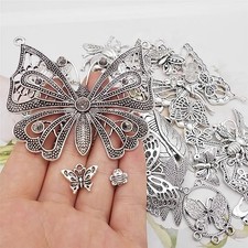 100 Bee Charms Butterfly Pendants Antiqued Silver Assorted Set Insect Wasp Bulk