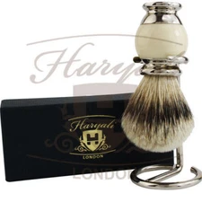 Men Shaving Brush Synthetic Hair & Brass Handle with Brush Holder Stand