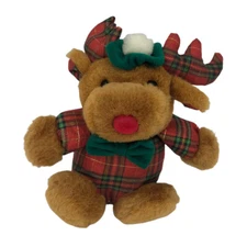 Holiday Reindeer Christmas Plush Metallic Plaid Dan Dee Stuffed Animal 7"