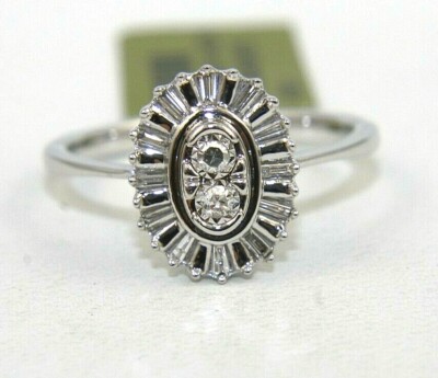Natürlicher Baguette & runder Diamant ovaler Cluster Damenring 14 Karat Weißgold 0,22 kt