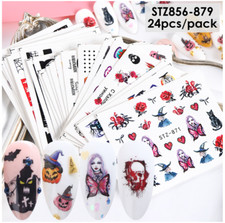 24 Sheets Nail Art Stickers Water Decals Transfers Halloween Graveyard Star NH15