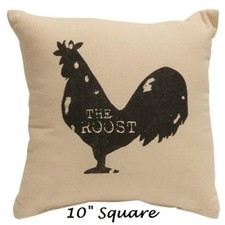 NEW THE ROOST Pillow Black Rooster Farm Country Decor 10" Filled Canvas Fabric