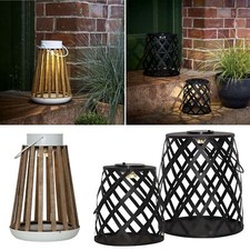 Große LED Solar Laterne aus Holz o. Metall Hänge-Leuchte Retro Lampe für Garten