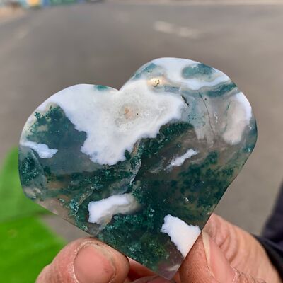 62G Natural agate water grass quartz crystal Carving heart-shaped therapy