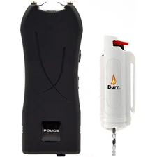 POLICE Stun Gun Burn Pepper Spray Combo for Self Defense 398 Black & White