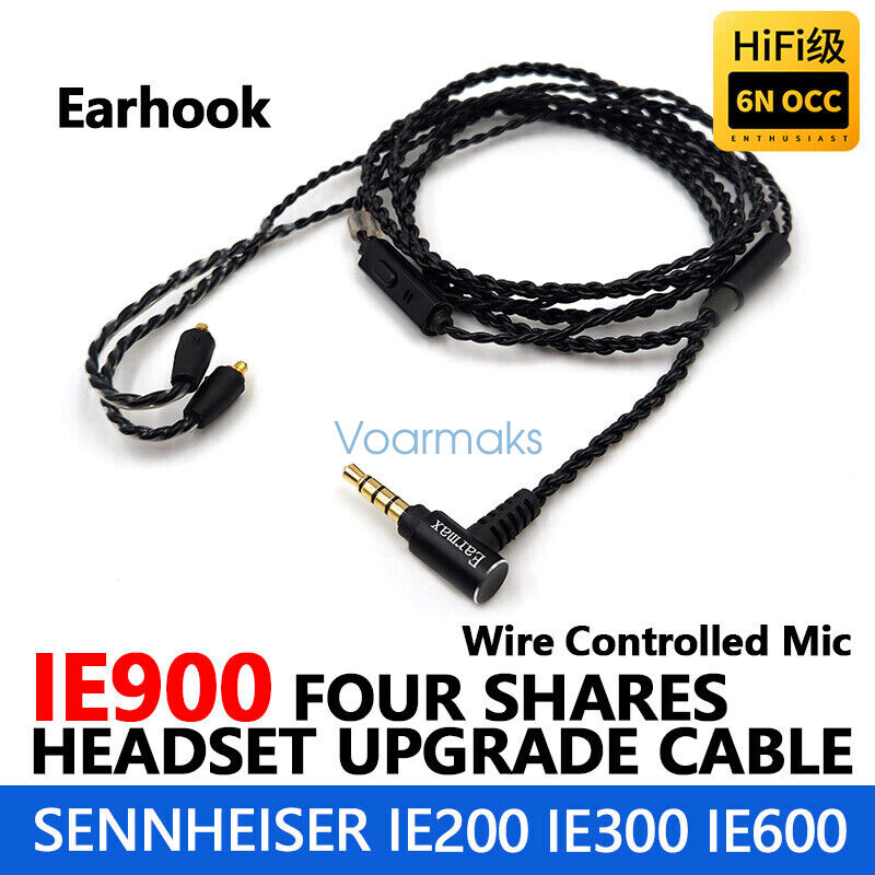 6N OCC HiFi Cable With Mic For Sennheiser IE200 IE300 IE600 IE900