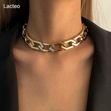 Women's Fashion Jewelry Gold Or Silver Thick Link Chain Boho Choker Necklace 374