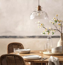 Habitat Pendant Light 27cm Vanern Dimple Glass & Wood Clear Pendant Light - NEW