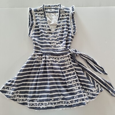 Aje Memento Beaded Wrap Mini Dress Size 8/US 4 Blue Striped Momento Party Summer