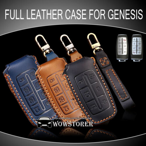 Leather Full Sealed Case Cover Bag Fit for Genesis GV70/80/90 Key Fob Remote - Picture 1 of 16