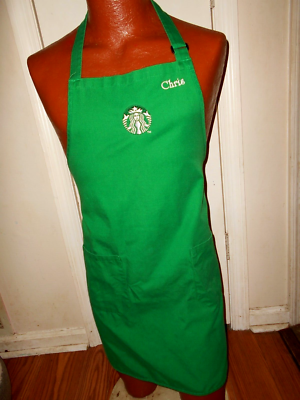 Starbucks OSFM Green Employee Bib Apron Embroidered Chris. | eBay