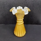 FENTON Honey Butterscotch WHEAT VASE Hand Blown Cased Glass Ruffle Rim 7.75" EUC
