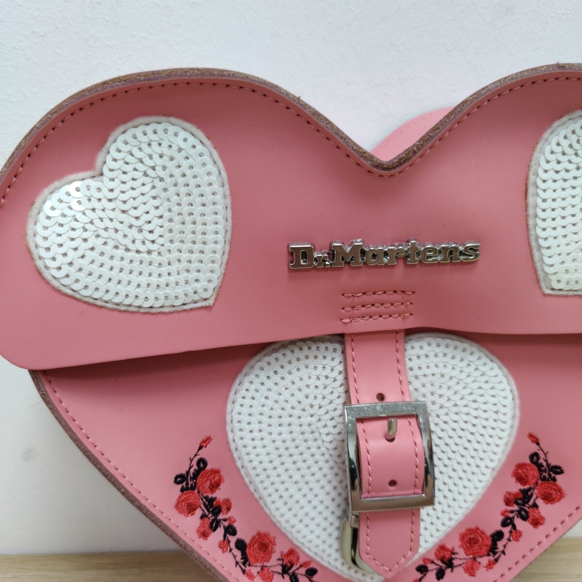 Dr Martens Valentines Pink Sequin Leather Rare Bag Love Heart