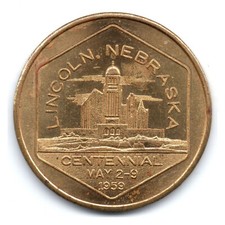 NEBRASKA CENTENNIAL &bull; 1959 &bull; GOOD FOR 50&cent; IN TRADE &bull; LINCOLN, NE. &bull; TC-393149