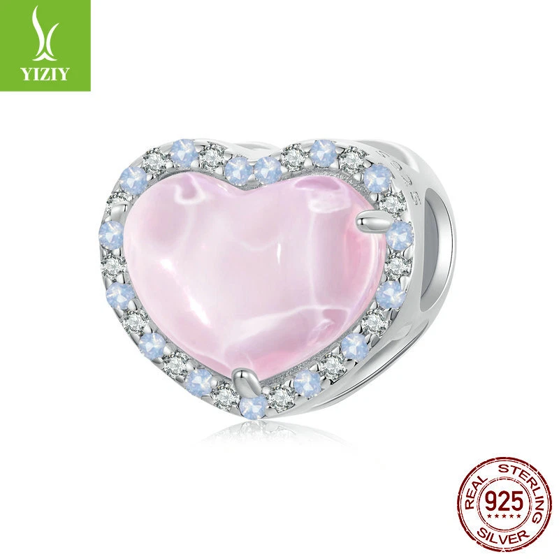 VALENTINO Fashionable Real S925 Silver Pink Heart Bead Charm Fit Bracelet Gifts Valentine
