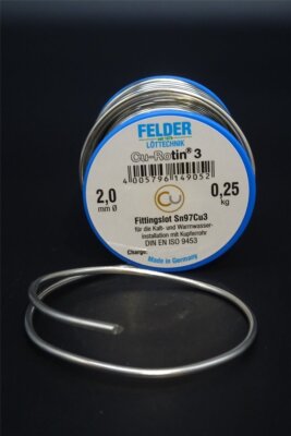 250g Fittingslot Ø 2,0mm Cu-Rotin 3 Sn97Cu3 Weichlot Fitting Kupferrohr Lötzinn