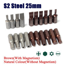 S2 Steel 25mm Screwdriver Bits Phillips Cross/Slotted Flat/Hexagon/Torx