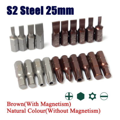 S2 Steel 25mm Screwdriver Bits Phillips Cross/Slotted Flat/Hexagon/Torx