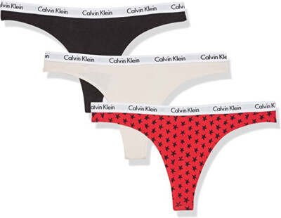 Calvin Klein Women's Carousel Logo Cotton Thong Multicolor, 3- Pack,Md