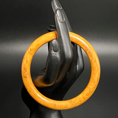 Vintage MCM Marbled Bakelite Bangle Bracelet Set Butterscotch & Pale Moss Green - Picture 3 of 11