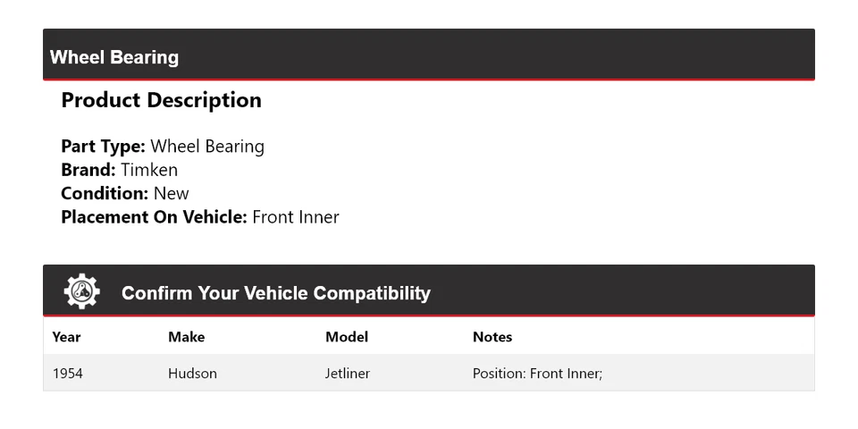For 1954 Hudson Jetliner Wheel Bearing Front Inner Timken - Image 2 of 4