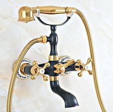 Black Gold Brass Wall Mounted Clawfoot Bath Tub Faucet Hand Shower Mixer Tap