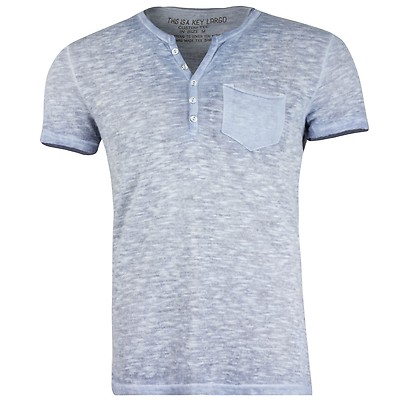 KEY LARGO Herren T-Shirt mit Brusttasche Knopfleiste Vintage Look Melange Optik